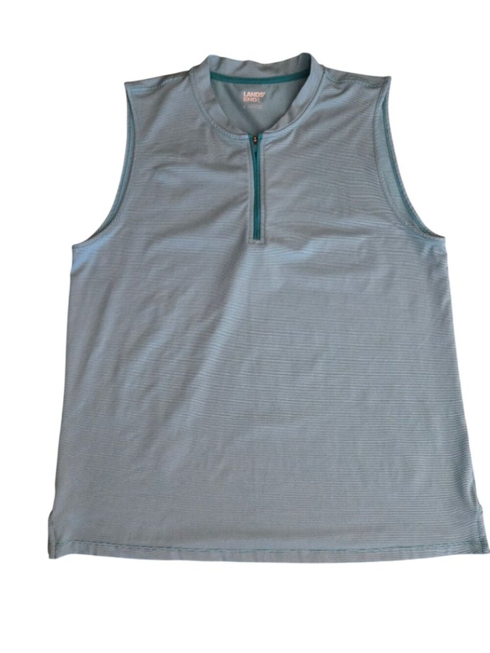 Lands' End Active Quarter Zip Sleeveless Polo Blue Stripe Women's Large
